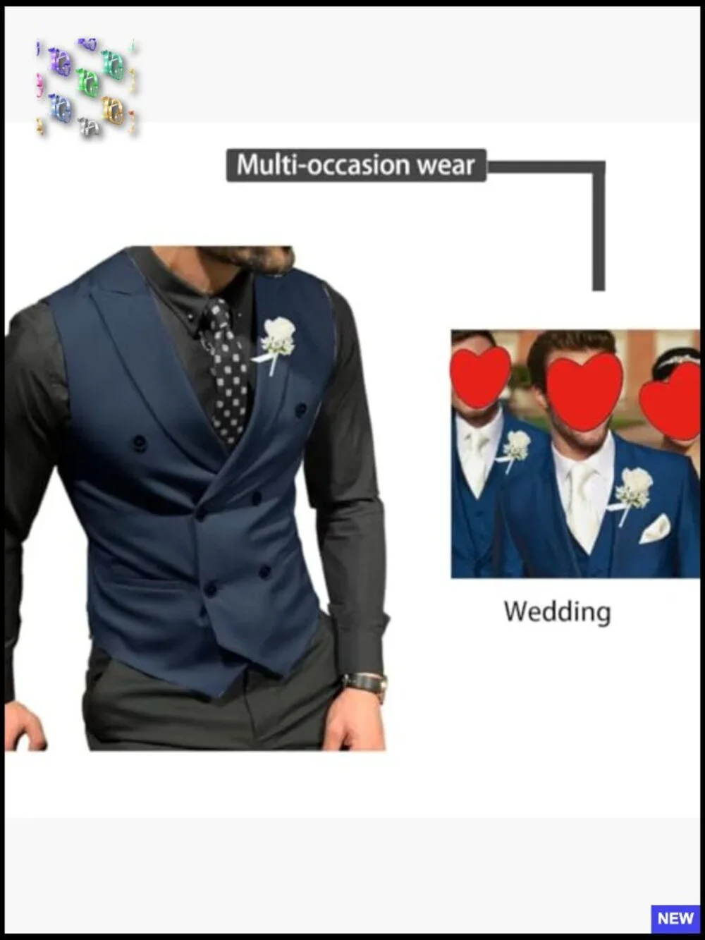 Slim Fit Double Breasted Vest Formal Elegant Wedding Groom Business Casual